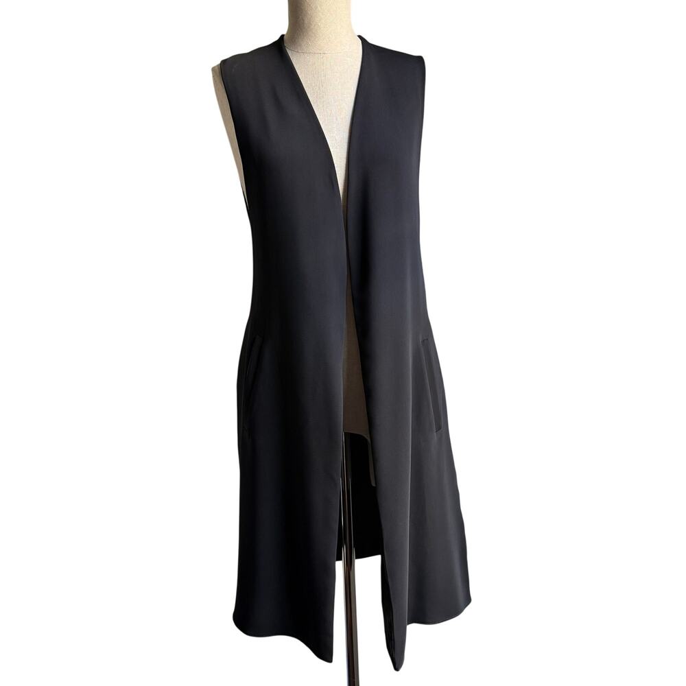 Lola & Sophie Long Open-Front Black Vest Sz XS USA Made Minimalist Style